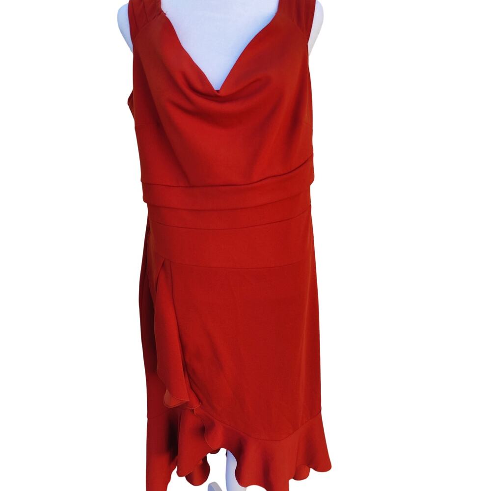 Cowl N Ruched Midi Dress Asymmetrical Ruffle Hem Art Deco 1930s Inspired SZ XXL